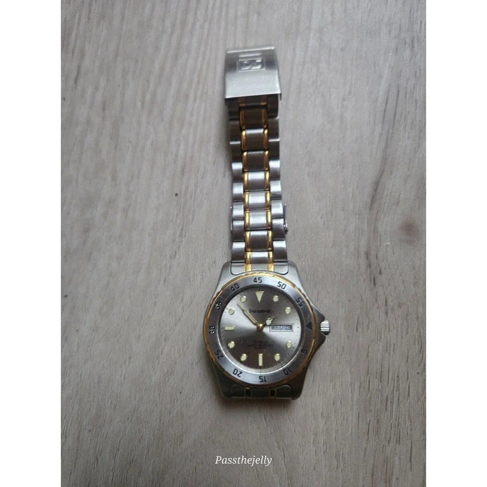 Armitron Watch Mens vtg Durasteel Two Tone Day Date Diver Old Money Heritage